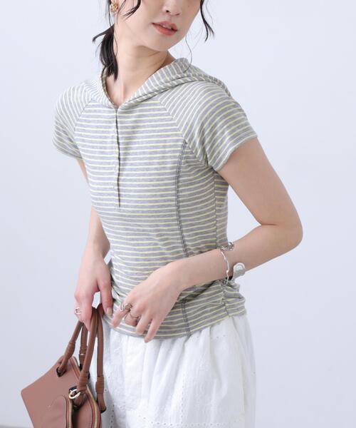 FREE'S MART(フリーズマート)の「◆スキッパー半袖カットソーフーディー(Tシャツ/カットソー・レディース・ネイビー/ホワイト/グレー系その他/グレー系その他2・FREE)」の8枚目の写真