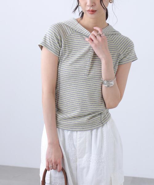 FREE'S MART(フリーズマート)の「◆スキッパー半袖カットソーフーディー(Tシャツ/カットソー・レディース・ネイビー/ホワイト/グレー系その他/グレー系その他2・FREE)」の9枚目の写真