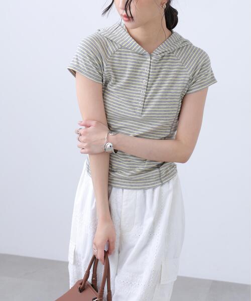 FREE'S MART(フリーズマート)の「◆スキッパー半袖カットソーフーディー(Tシャツ/カットソー・レディース・ネイビー/ホワイト/グレー系その他/グレー系その他2・FREE)」の11枚目の写真