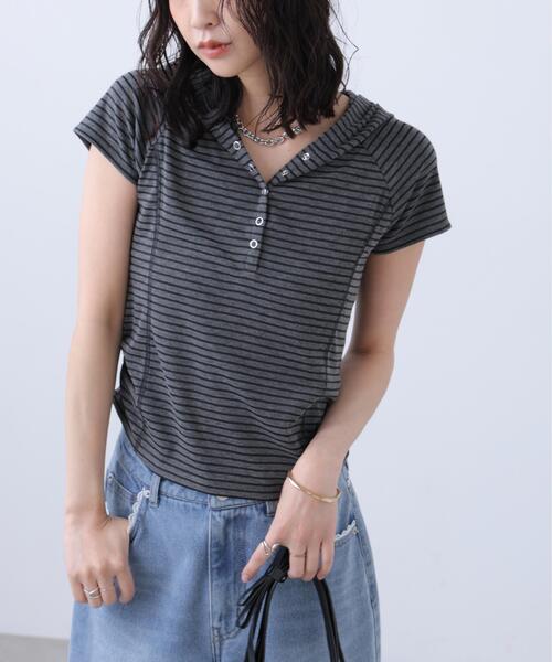 FREE'S MART(フリーズマート)の「◆スキッパー半袖カットソーフーディー(Tシャツ/カットソー・レディース・ネイビー/ホワイト/グレー系その他/グレー系その他2・FREE)」の18枚目の写真