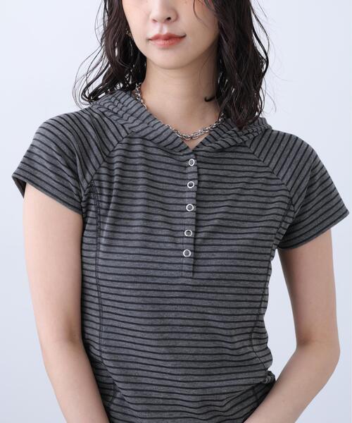 FREE'S MART（フリーズマート）の「◆スキッパー半袖カットソーフーディー（Tシャツ/カットソー・レディース・ネイビー/ホワイト/グレー系その他/グレー系その他2・FREE）」の21枚目の写真