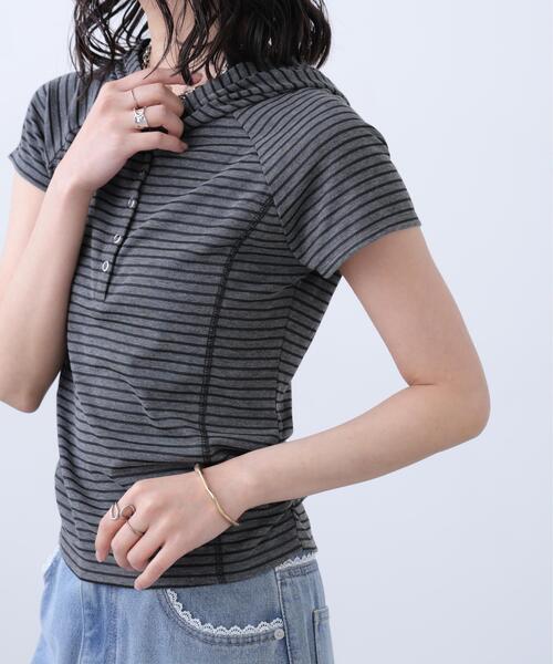 FREE'S MART（フリーズマート）の「◆スキッパー半袖カットソーフーディー（Tシャツ/カットソー・レディース・ネイビー/ホワイト/グレー系その他/グレー系その他2・FREE）」の22枚目の写真