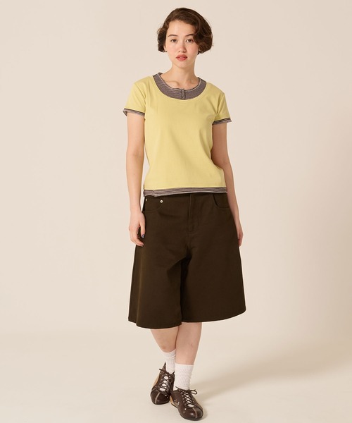 TINA:JOJUN(ティーナジョジュン)の「オーバーサイズ ハーフ チノパンツ TINA:JOJUN(チノパンツ・レディース・ホワイト/ダークブラウン・S/M)」の9枚目の写真