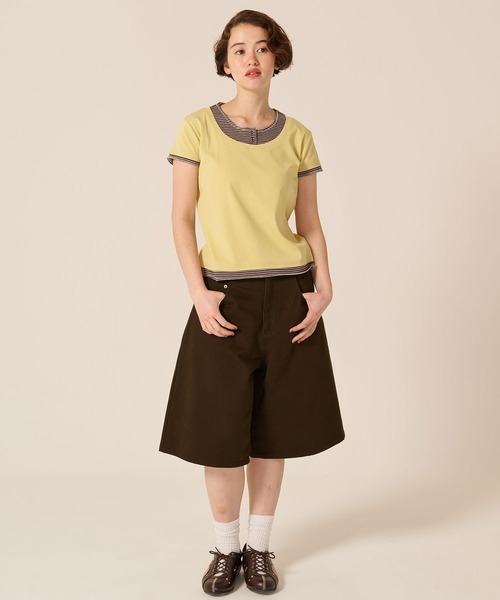TINA:JOJUN(ティーナジョジュン)の「オーバーサイズ ハーフ チノパンツ TINA:JOJUN(チノパンツ・レディース・ホワイト/ダークブラウン・S/M)」の10枚目の写真