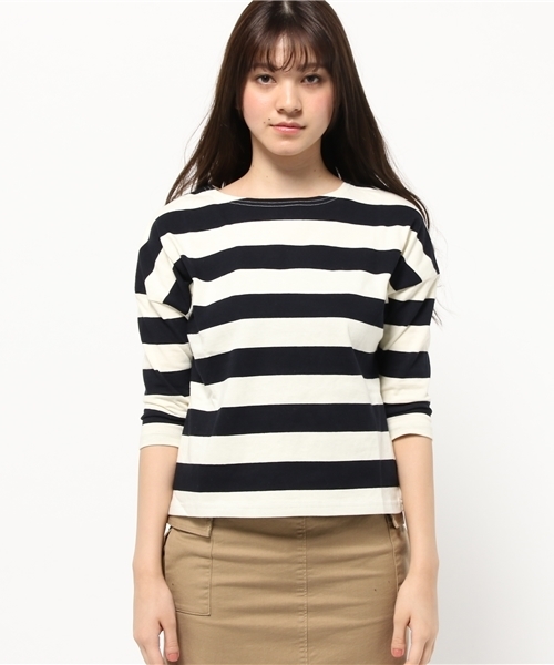 earth music&ecology（アースミュージックアンドエコロジー）の「【2016Spring】ワイドボーダープルオーバー（Tシャツ/カットソー・レディース・ブラック/ネイビー/LT.Gray/ブルー・FREE）」の5枚目の写真