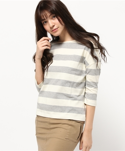 earth music&ecology（アースミュージックアンドエコロジー）の「【2016Spring】ワイドボーダープルオーバー（Tシャツ/カットソー・レディース・ブラック/ネイビー/LT.Gray/ブルー・FREE）」の13枚目の写真