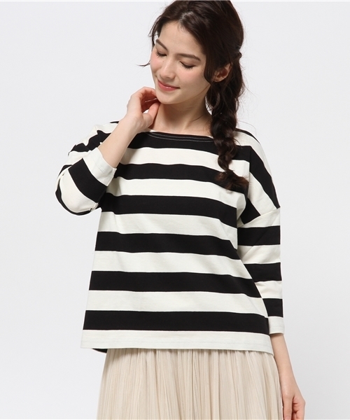 earth music&ecology（アースミュージックアンドエコロジー）の「【2016Spring】ワイドボーダープルオーバー（Tシャツ/カットソー・レディース・ブラック/ネイビー/LT.Gray/ブルー・FREE）」の14枚目の写真