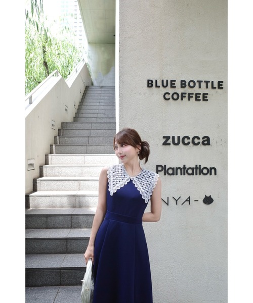 MISTREASS（ミストレアス）の「Lace Collar Sheer Line Dress（ワンピース・レディース・ピンク/ネイビー・FREE）」の6枚目の写真