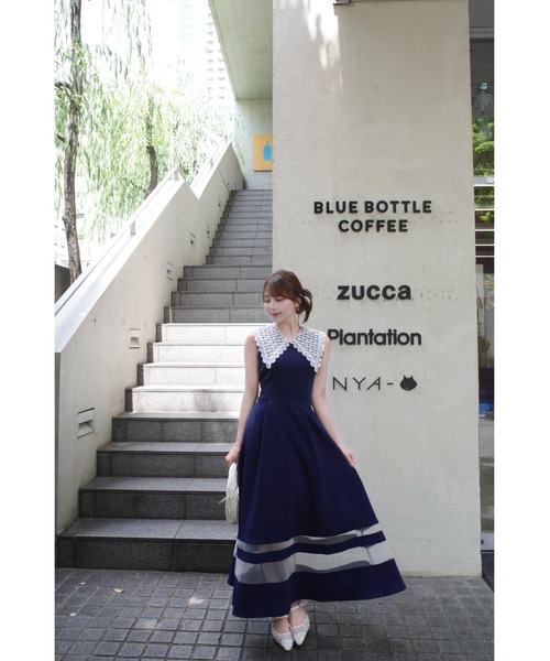 MISTREASS（ミストレアス）の「Lace Collar Sheer Line Dress（ワンピース・レディース・ピンク/ネイビー・FREE）」の7枚目の写真