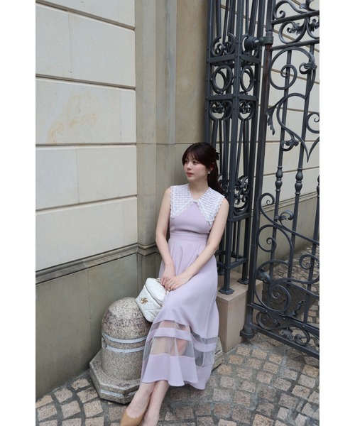 MISTREASS（ミストレアス）の「Lace Collar Sheer Line Dress（ワンピース・レディース・ピンク/ネイビー・FREE）」の3枚目の写真