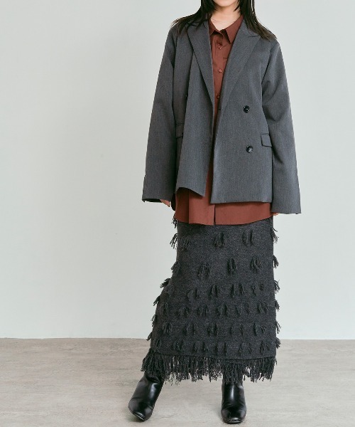 W:Huku(フーク)の「ポイント フリンジ ニット ナロー スカート / Pointed Fringe Knit Narrow Skirt(スカート・レディース・チャコール/アイボリー/ブラック・FREE)」の20枚目の写真
