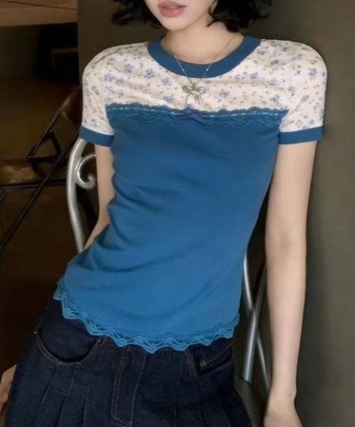 Blue flower race T-shirt（Tシャツ/カットソー）｜Vipoa（ヴィポア