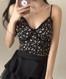 セール】【3色展開】フラワーレース×ドットレースキャミトップス