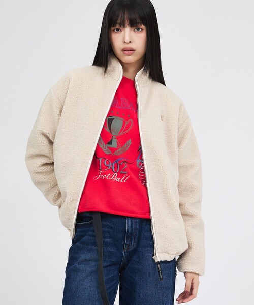 Russell Athletic(ラッセルアスレティック)の「【RUSSELL ATHLETIC/ラッセル アスレチック】シープボアジップジャケット/Sheep Boa Zip JKT/パーカー(ブルゾン・レディース・アイボリー/ブラック/レッド・フリー)」の2枚目の写真