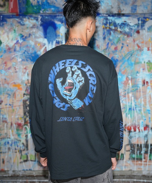 SANTA CRUZ（サンタクルーズ）の「【ムラサキスポーツ限定】SANTACRUZ/サンタクルーズ 長袖 Tシャツ ロンT ロゴ バックプリント 袖プリント 502264402（Tシャツ/カットソー・メンズ・ライトブラック/ホワイト・XL/L）」の2枚目の写真