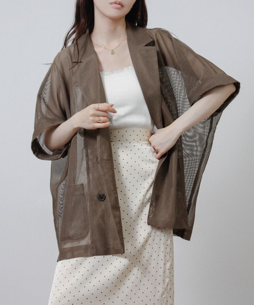 Social GIRL(ソーシャルガール)の「半袖 メッシュ テーラードジャケット シアージャケット(テーラードジャケット・レディース・モカ/ベージュ/ブラック・M)」の20枚目の写真
