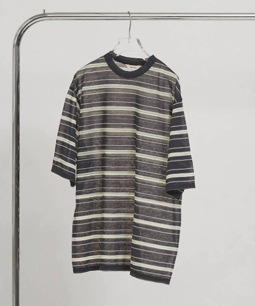 TODAYFUL（トゥデイフル）の「[TODAYFUL/トゥデイフル] シアーボーダーカットソー（Tシャツ/カットソー・レディース・ネイビー/ライトグリーン・F）」の4枚目の写真