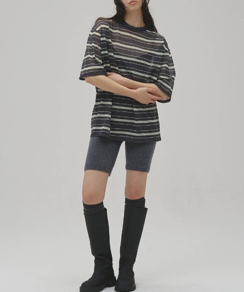 TODAYFUL（トゥデイフル）の「[TODAYFUL/トゥデイフル] シアーボーダーカットソー（Tシャツ/カットソー・レディース・ネイビー/ライトグリーン・F）」の8枚目の写真