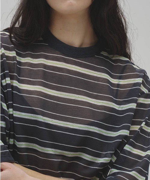 TODAYFUL（トゥデイフル）の「[TODAYFUL/トゥデイフル] シアーボーダーカットソー（Tシャツ/カットソー・レディース・ネイビー/ライトグリーン・F）」の9枚目の写真
