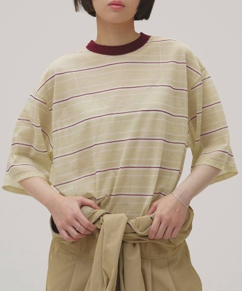 TODAYFUL（トゥデイフル）の「[TODAYFUL/トゥデイフル] シアーボーダーカットソー（Tシャツ/カットソー・レディース・ネイビー/ライトグリーン・F）」の6枚目の写真