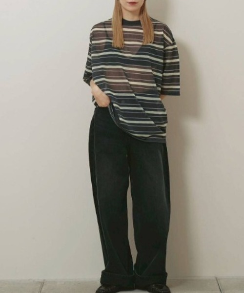 TODAYFUL（トゥデイフル）の「[TODAYFUL/トゥデイフル] シアーボーダーカットソー（Tシャツ/カットソー・レディース・ネイビー/ライトグリーン・F）」の14枚目の写真
