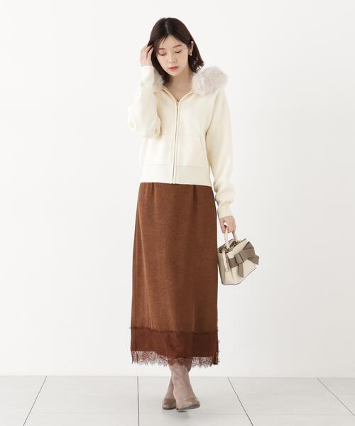 PROPORTION BODY DRESSING(プロポーションボディドレッシング)の「レーストリムナロースカート / 1216220903(スカート・レディース・グリーン/ブラウン・MEDIUM/P/S)」の1枚目の写真