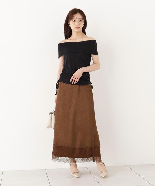 PROPORTION BODY DRESSING(プロポーションボディドレッシング)の「レーストリムナロースカート / 1216220903(スカート・レディース・グリーン/ブラウン・MEDIUM/P/S)」の4枚目の写真