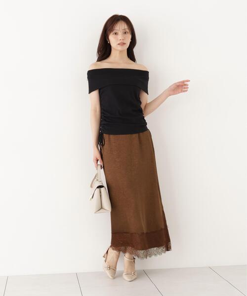 PROPORTION BODY DRESSING(プロポーションボディドレッシング)の「レーストリムナロースカート / 1216220903(スカート・レディース・グリーン/ブラウン・MEDIUM/P/S)」の7枚目の写真