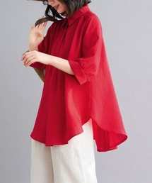 前後差ヘムラインシャツ襟ブラウス