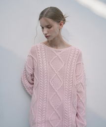 Fisherman Cotton Boat-neck Loosefit Knit (pink)