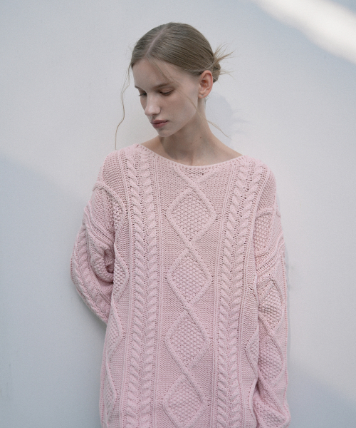 VLETI(ブレッティ)の「Fisherman Cotton Boat-neck Loosefit Knit (pink)(ニット/セーター・レディース・ピンク・FREE)」の1枚目の写真
