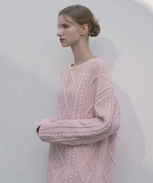 VLETI(ブレッティ)の「Fisherman Cotton Boat-neck Loosefit Knit (pink)(ニット/セーター・レディース・ピンク・FREE)」の2枚目の写真