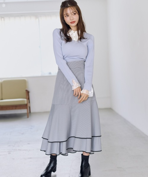 MISCH MASCH(ミッシュマッシュ)の「2026秋冬新作 配色トリミングティアードスカート(スカート・レディース・ブラック/イエロー/ブラウン・S/M)」の4枚目の写真