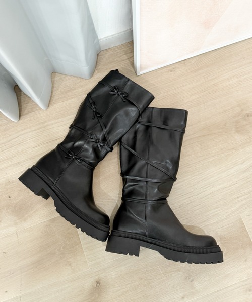 WEGO(ウィゴー)の「WEGO/リボンデザインロングブーツ(ブーツ・レディース・ブラック・SMALL/LARGE/MEDIUM)」の3枚目の写真