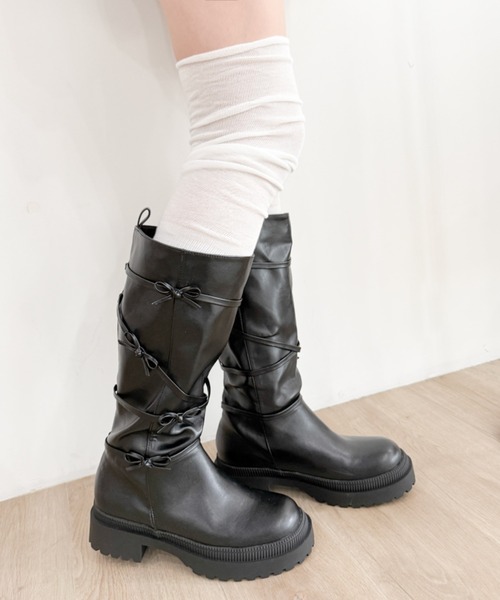 WEGO(ウィゴー)の「WEGO/リボンデザインロングブーツ(ブーツ・レディース・ブラック・SMALL/LARGE/MEDIUM)」の10枚目の写真