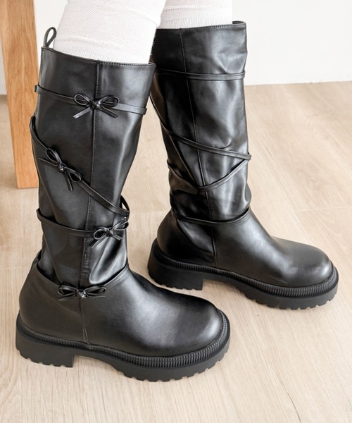 WEGO(ウィゴー)の「WEGO/リボンデザインロングブーツ(ブーツ・レディース・ブラック・SMALL/LARGE/MEDIUM)」の12枚目の写真