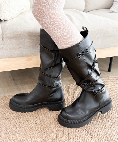 WEGO(ウィゴー)の「WEGO/リボンデザインロングブーツ(ブーツ・レディース・ブラック・SMALL/LARGE/MEDIUM)」の8枚目の写真