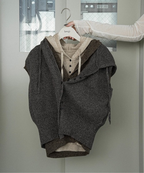 lawgy(ラウジー)の「melange yarn string hood knit vest / メランジヤーンストリングフードニットベスト(ベスト・レディース・ベージュ系/ミックスグレー/ブラウン系・FREE)」の15枚目の写真