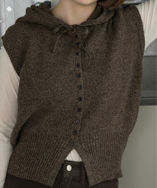 lawgy(ラウジー)の「melange yarn string hood knit vest / メランジヤーンストリングフードニットベスト(ベスト・レディース・ベージュ系/ミックスグレー/ブラウン系・FREE)」の5枚目の写真