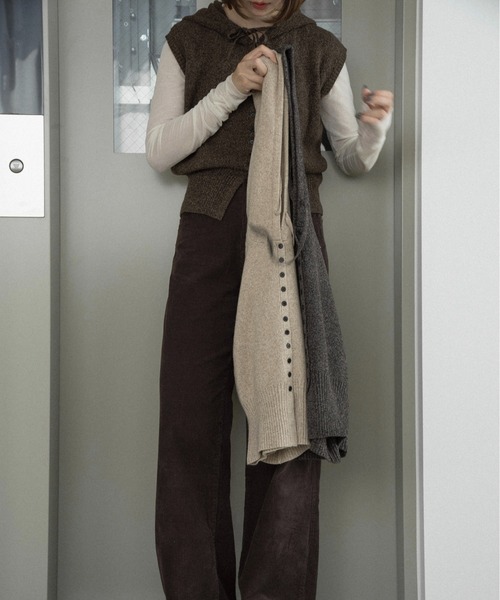 lawgy(ラウジー)の「melange yarn string hood knit vest / メランジヤーンストリングフードニットベスト(ベスト・レディース・ベージュ系/ミックスグレー/ブラウン系・FREE)」の10枚目の写真