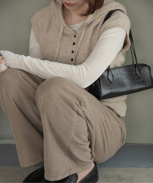 lawgy(ラウジー)の「melange yarn string hood knit vest / メランジヤーンストリングフードニットベスト(ベスト・レディース・ベージュ系/ミックスグレー/ブラウン系・FREE)」の8枚目の写真