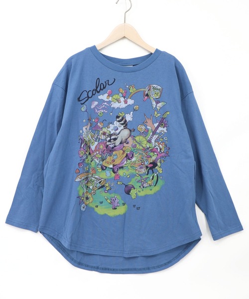 ScoLar(スカラー)の「163658:いたずらグミ柄 ロングスリーブTシャツ(Tシャツ/カットソー・レディース・グレー/ブルー/ブラック・M)」の3枚目の写真