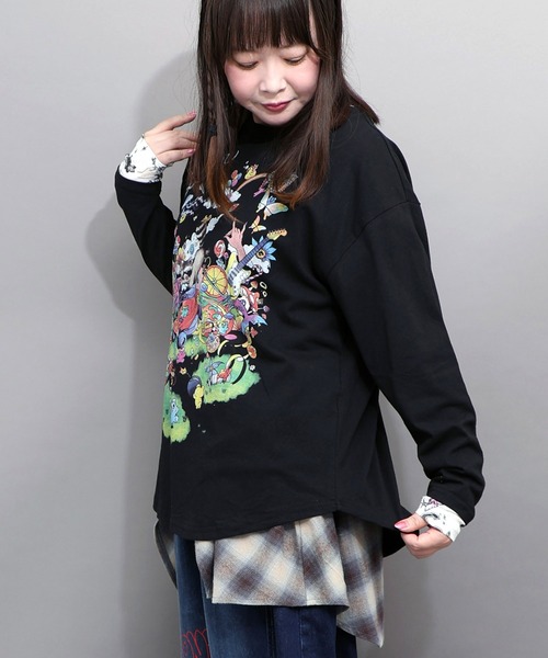 ScoLar(スカラー)の「163658:いたずらグミ柄 ロングスリーブTシャツ(Tシャツ/カットソー・レディース・グレー/ブルー/ブラック・M)」の10枚目の写真