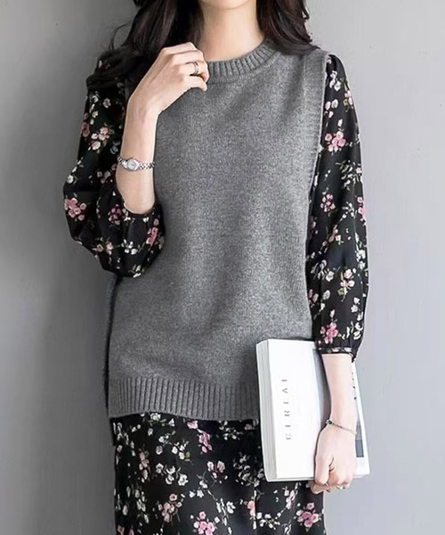 DRESS PLUS(ドレスプラス)の「サイドボタンスリットニットベスト(ベスト・レディース・ベージュ/グレー/ブラック・フリー)」の16枚目の写真