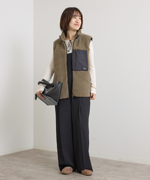 U by SPICK&SPAN（ユーバイスピックアンドスパン）の「TAION / タイオン MOUNTAIN BOA FLEECE HIGH NECK VEST（ブルゾン・レディース・ベージュ/ブラウン・MEDIUM）」の12枚目の写真