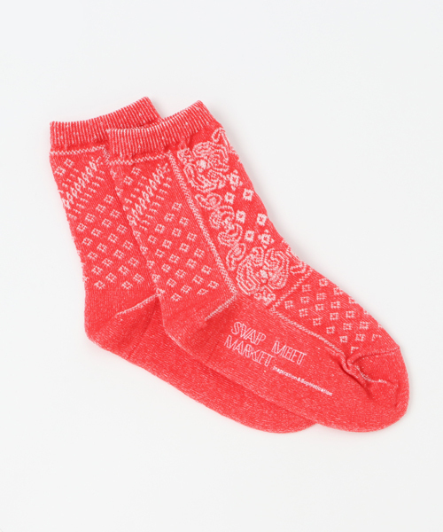 SWAP MEET MARKET（スワップミートマーケット）の「シルケットバンダナ柄ソックス（ソックス/靴下・キッズ・レッド/ブラック・LARGE/SMALL/MEDIUM/X-LARGE）」の2枚目の写真