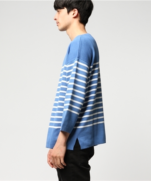 Letroyes(ルトロワ)の「【別注】Letroyes ボーダーボートネックオーバーニット(ニット/セーター・メンズ・ブラック/ネイビー・MEDIUM/LARGE)」の3枚目の写真