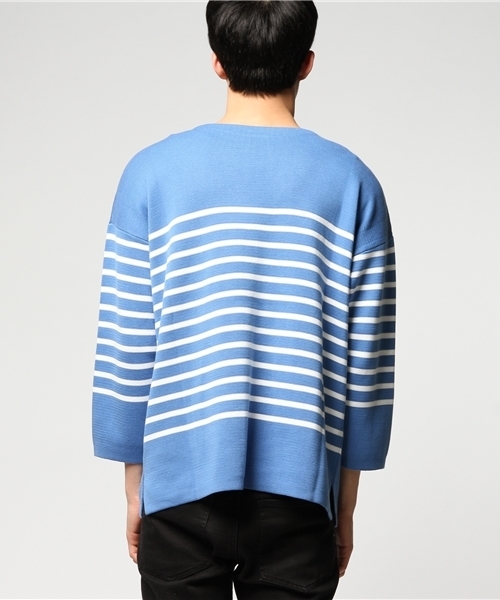 Letroyes(ルトロワ)の「【別注】Letroyes ボーダーボートネックオーバーニット(ニット/セーター・メンズ・ブラック/ネイビー・MEDIUM/LARGE)」の4枚目の写真