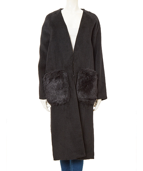 fifth（フィフス）の「ポケットファーシャギーコート（ノーカラージャケット・レディース・ブラック/ベージュ/グレー/チャコールグレー/スモークピンク・LARGE/MEDIUM）」の2枚目の写真