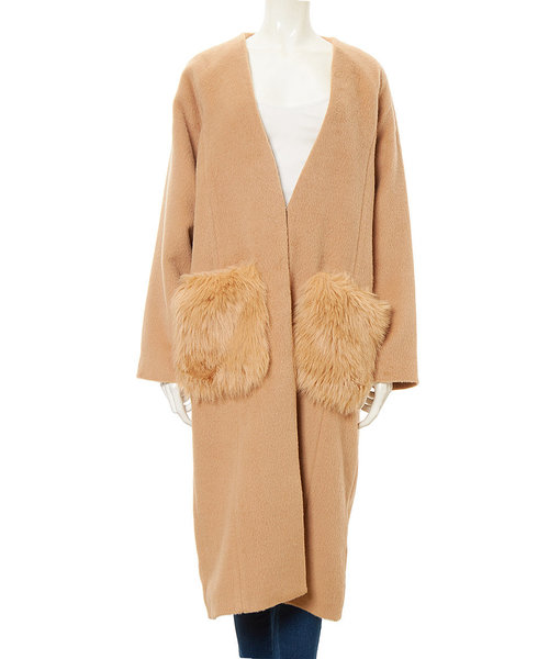 fifth（フィフス）の「ポケットファーシャギーコート（ノーカラージャケット・レディース・ブラック/ベージュ/グレー/チャコールグレー/スモークピンク・LARGE/MEDIUM）」の8枚目の写真